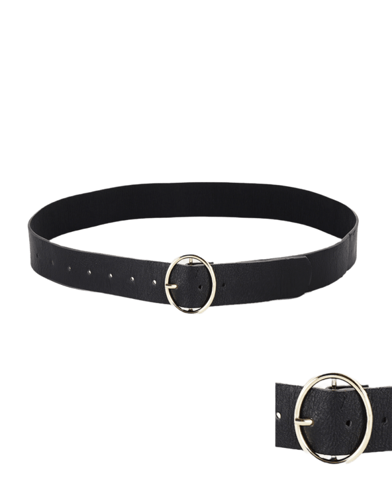 Front of a size One Size Round Buckle Belt Black in BLACK by Cocoboo. | dia_product_style_image_id:315124